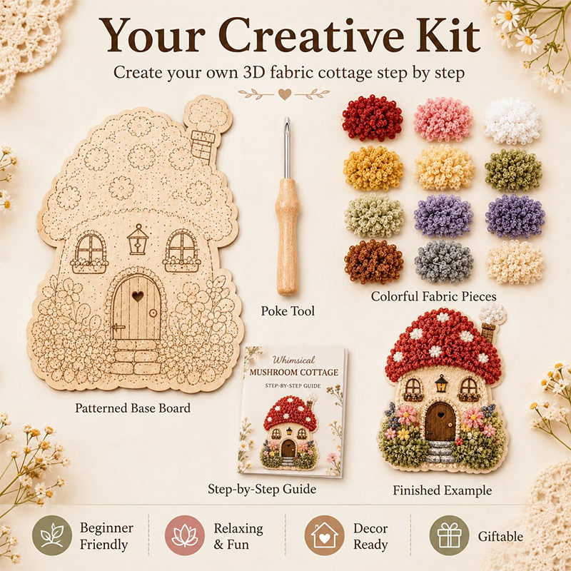 3D Mushroom House Poke Art DIY - đánh giá và giá Embroidery Craft