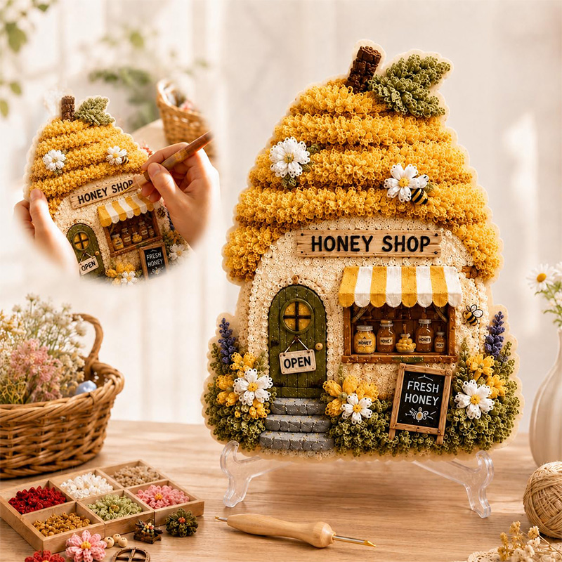 3D Mushroom House Poke Art DIY - đánh giá và giá Embroidery Craft