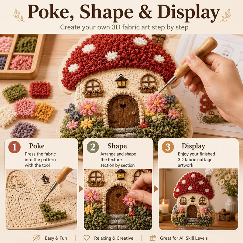 3D Mushroom House Poke Art DIY - đánh giá và giá Embroidery Craft