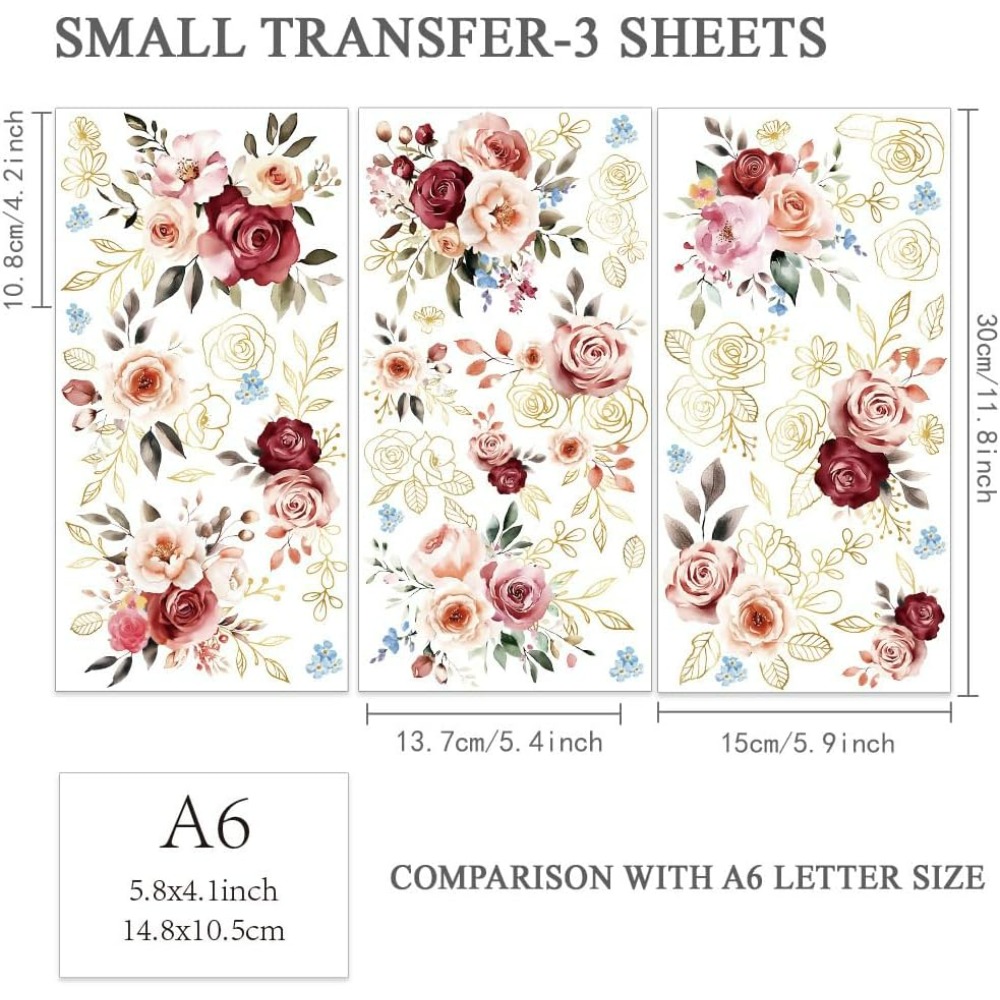 3pcs/Set Watercolor Roses Rub  - đánh giá và giá Embellishment Crafts